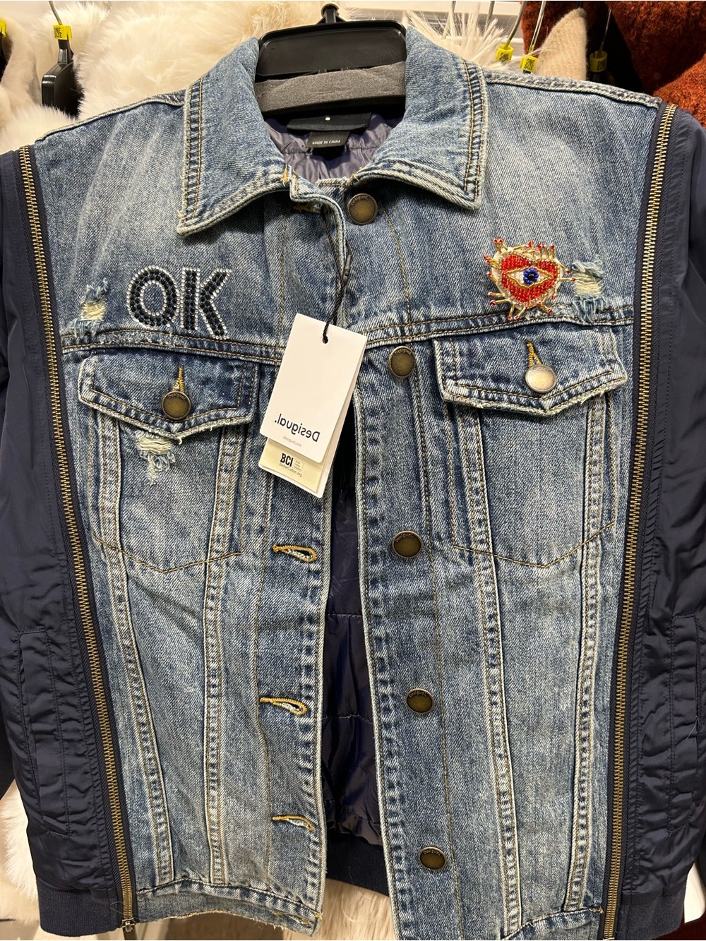 Desigual Jadi Wanita Hybrid Denim Nylon Quilted Jacket Trucker 🧿💎❤️